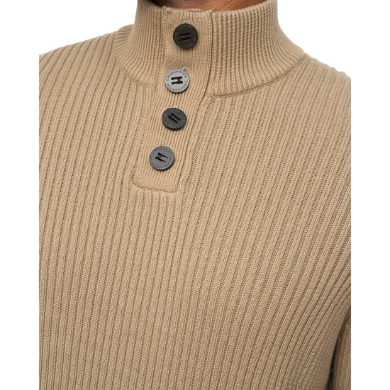 Crosshatch Heren Wellburys grof gebreide trui (Taupe) - Image 3