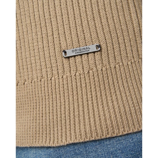 Crosshatch Heren Wellburys grof gebreide trui (Taupe) - Image 4