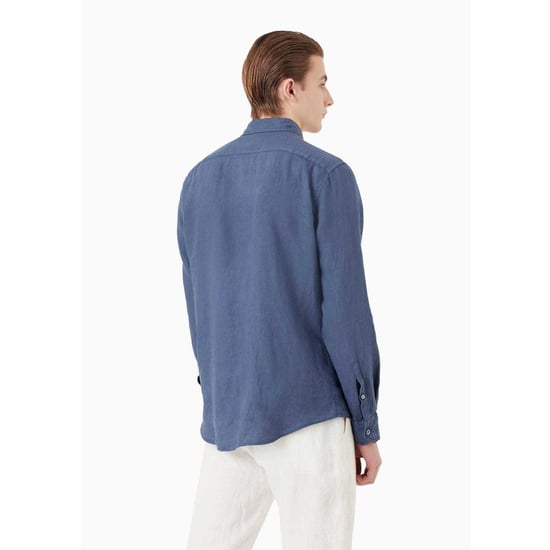 Emporio Armani Vanlig bomullsskjorta för herrar (Blå) - Image 2