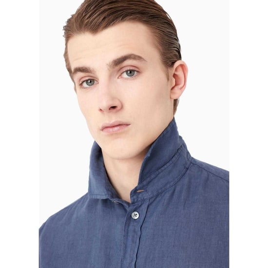 Emporio Armani Vanlig bomullsskjorta för herrar (Blå) - Image 3