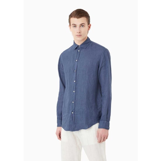 Emporio Armani Vanlig bomullsskjorta för herrar (Blå) - Image 5