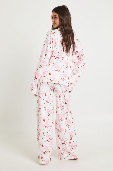 Santa Bow Print Long Sleeve Top & Trousers Pyjama Set - Image 2