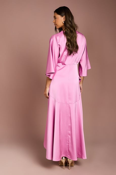 Satin Back Crepe Ruffle Wrap Midi Dress - Image 3