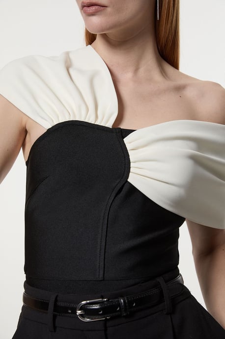Figure Form Bandage Knit Asymmetric Strap Top - Image 1