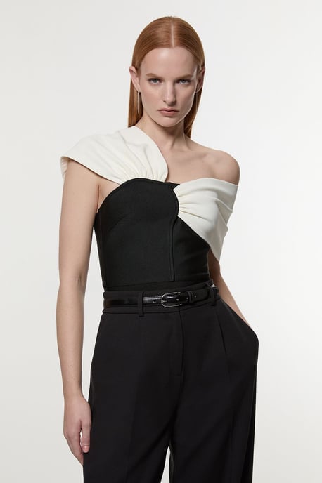Figure Form Bandage Knit Asymmetric Strap Top - Image 2