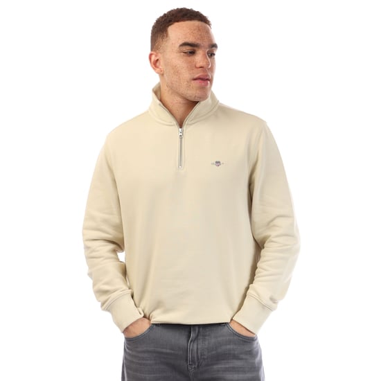 Men's Gant Shield Half-Zip Sweatshirt in Beige - Image 1