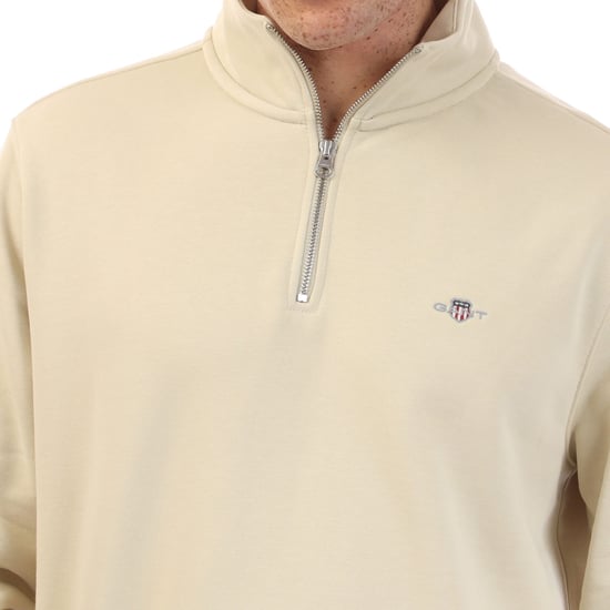 Men's Gant Shield Half-Zip Sweatshirt in Beige - Image 2