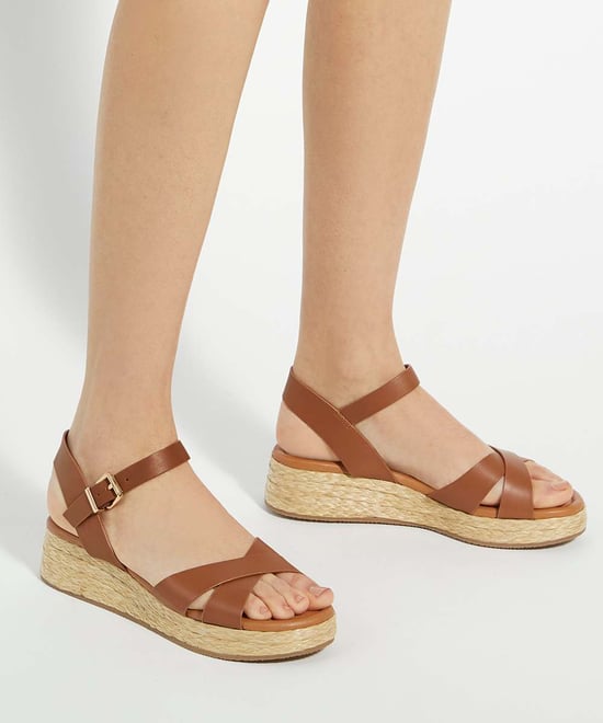 Dune Ladies Littleton - Leather Raffia Flatform Sandals - Image 3