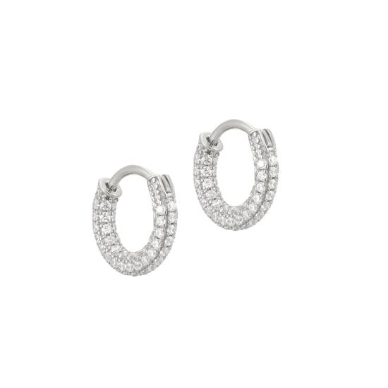 Sterling Silver Pave CZ Huggie Hoops - Image 1
