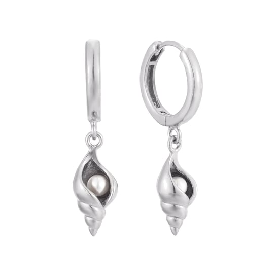 Sterling Silver Pearl Shell Charm Hoops - Image 1