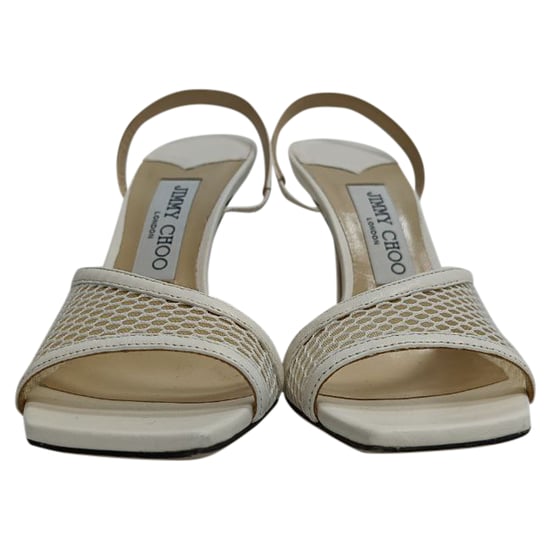 Jimmy Choo Mesh-Accent Slingback Sandal Heels in White Leather - Image 3
