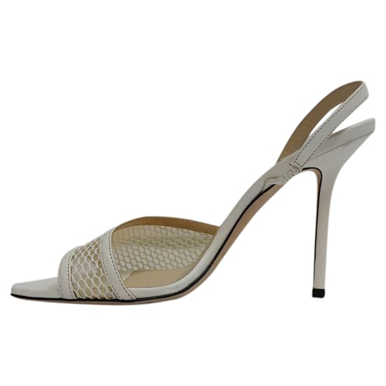Jimmy Choo Mesh-Accent Slingback Sandal Heels in White Leather - Image 4