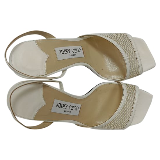 Jimmy Choo Mesh-Accent Slingback Sandal Heels in White Leather - Image 5