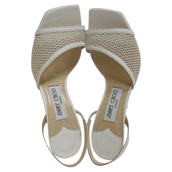 Jimmy Choo Mesh-Accent Slingback Sandal Heels in White Leather - Image 6