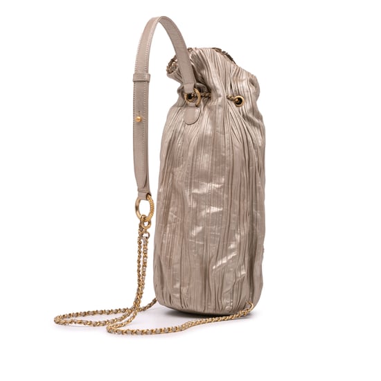Pleated Leather Backpack Chain Detail - Image 2