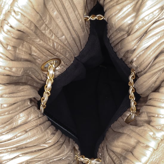 Pleated Leather Backpack Chain Detail - Image 4