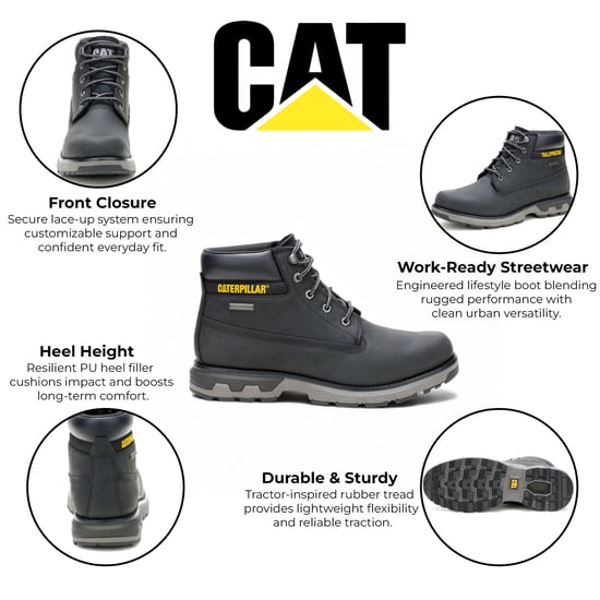 Caterpillar (CAT) Men's Pursue Black Leather Everyday Work Hiking Ankle Boots - Image 2