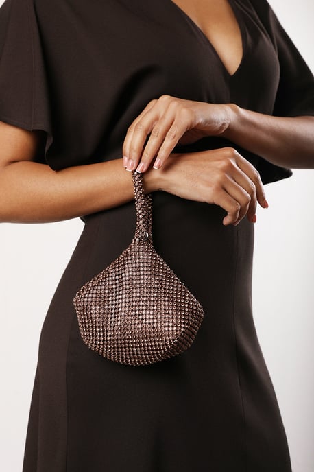 Where's That From Womens 'Nicki' Diamante Mini Chainmail Pouch Bag In Dark Brown - Image 1