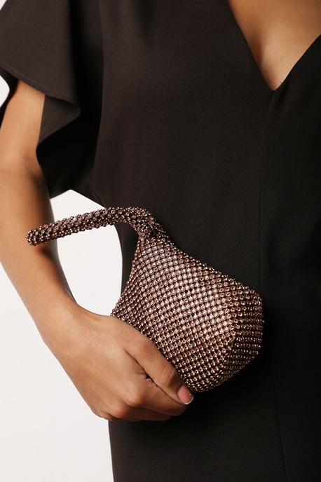 Where's That From Womens 'Nicki' Diamante Mini Chainmail Pouch Bag In Dark Brown - Image 2