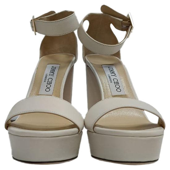 Jimmy Choo Ankle Strap Platform Sandal Heels in White Leather - Image 2