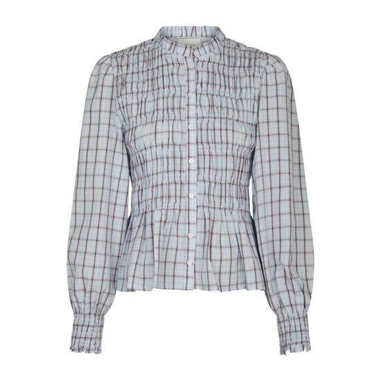 Neo Noir mocca smock check blouse 166900 145 light blue - Image 1