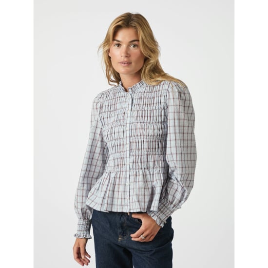 Neo Noir mocca smock check blouse 166900 145 light blue - Image 3