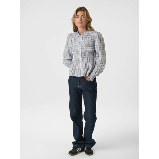 Neo Noir mocca smock check blouse 166900 145 light blue - Image 4