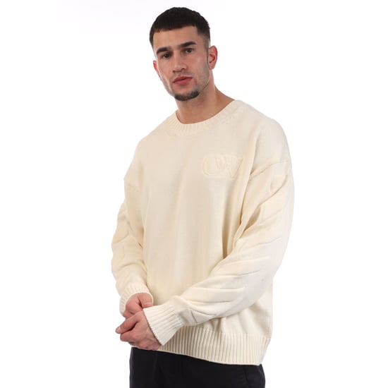 Off White 3D diagonaal gebreide crewneck sweatshirt voor heren in crèmekleur - Image 3