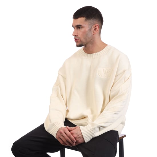Off White 3D diagonaal gebreide crewneck sweatshirt voor heren in crèmekleur - Image 4