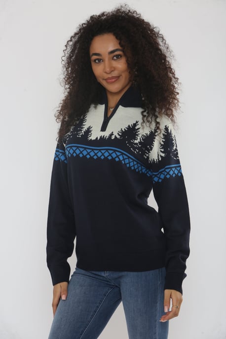 Navy Forest Knit Half Zip Jumper - Image 4