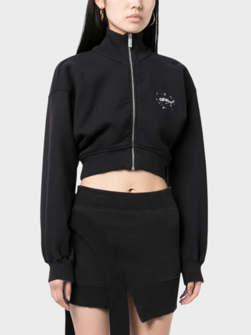 Off-White Bling Stars Arrow Cropped Zip Up Black - Image 2