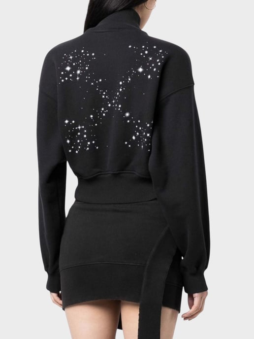 Off-White Bling Stars Arrow Cropped Zip Up Black - Image 3