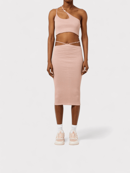 Amiri Ribbed Staggered Midi Skirt Pink - Image 6