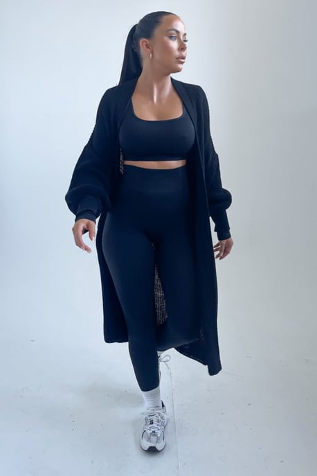 Knitted Long Sleeve Pocket Detail Ribbed Cardigan - Image 2