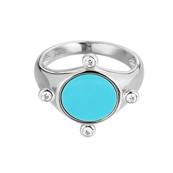 Sterling Silver Turquoise CZ Beaded Ring - Image 1