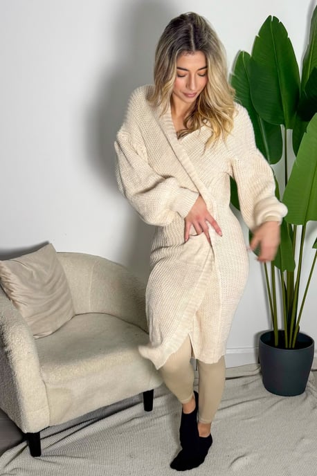 Knitted Long Sleeve Pocket Detail Ribbed Cardigan - Image 2