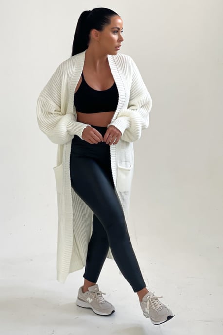 Knitted Long Sleeve Pocket Detail Ribbed Cardigan - Image 2