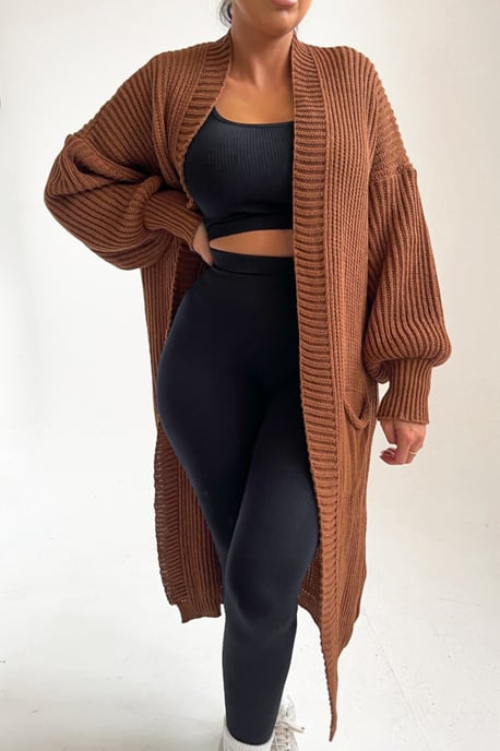 Knitted Long Sleeve Pocket Detail Ribbed Cardigan - Image 3