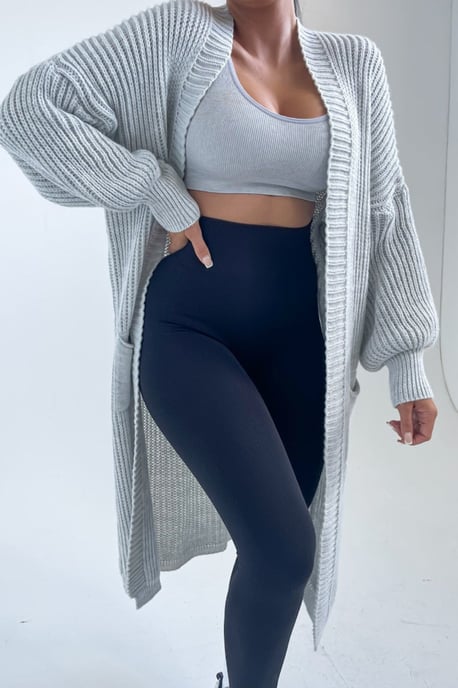 Knitted Long Sleeve Pocket Detail Ribbed Cardigan - Image 3