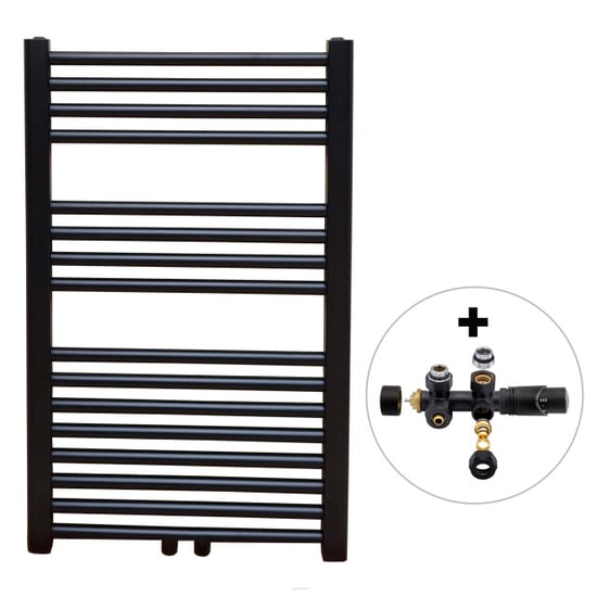 Vtw Living handdoekradiator badkamer met aansluit set en thermostaat 800 - Image 1