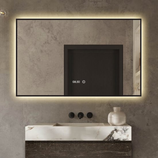 Vtw Living badkamerspiegel met display verlichting en verwarming zwart - - Image 1