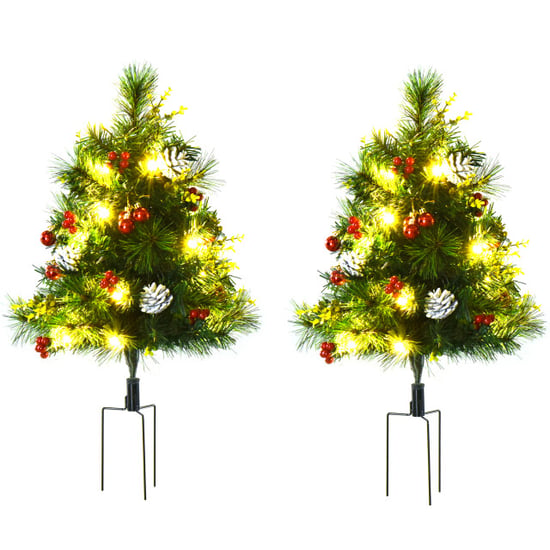 Homcom Set van 2x mini kerstboom met led-verlichting en decoratie 57 cm - - Image 1
