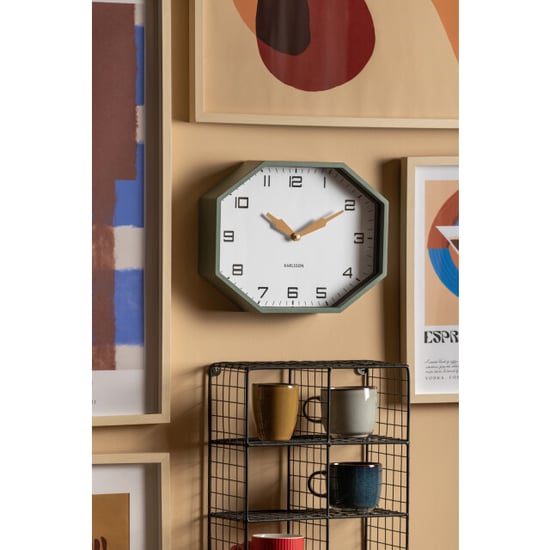 Karlsson wandklok modern factory octagon jungle green & ochre yellow - Image 4