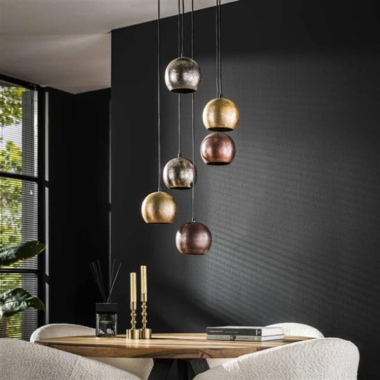 Hoyz hanglamp 6x bol getrapt metal print mat nikkel mix color - Image 2