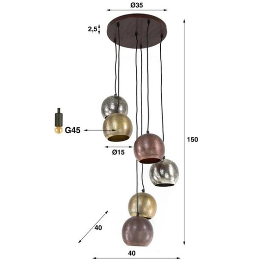 Hoyz hanglamp 6x bol getrapt metal print mat nikkel mix color - Image 5
