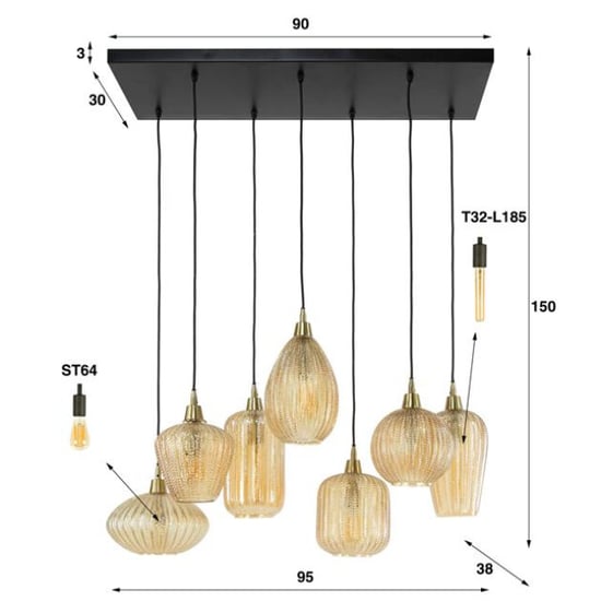 Hoyz Hoyz hanglamp pattern 4+3 lampen glass - Image 5