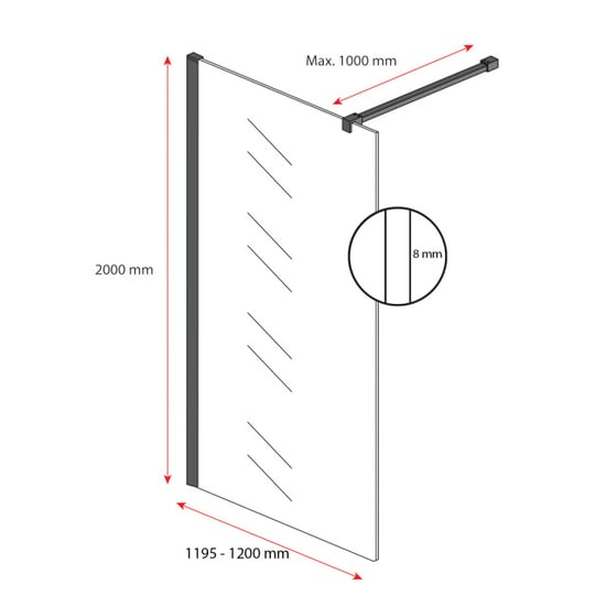 Badplaats Douchewand florida 120 x 200 cm zwart – inloopdouche 8 mm - Image 2