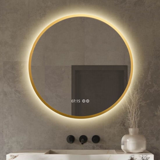 Vtw Living badkamerspiegel met digitale klok rond 80 cm met verlichting en - Image 1