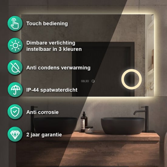 Vtw Living badkamerspiegel met led verlichting en verwarming 160 x 80 cm - Image 4