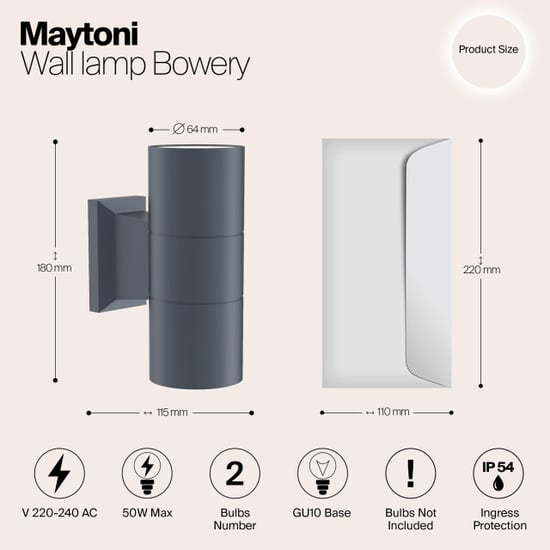 Maytoni Outdoor wandlamp bowery - Ø6,4 - Image 5